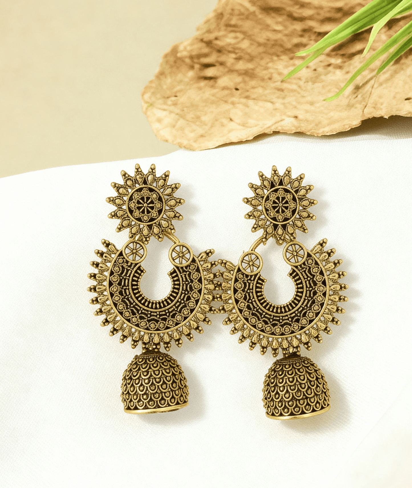 Oxidized gold jhumka earrings