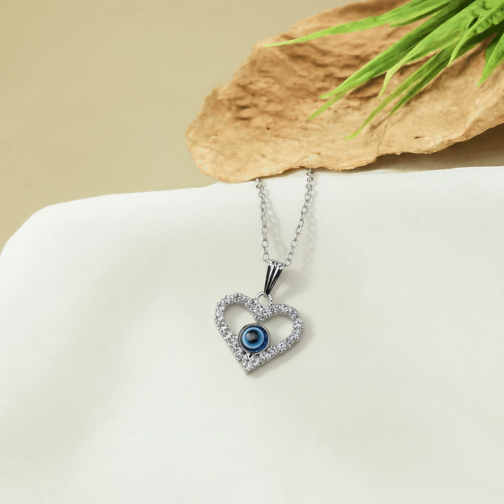 Crystal Heart Evil Eye Necklace