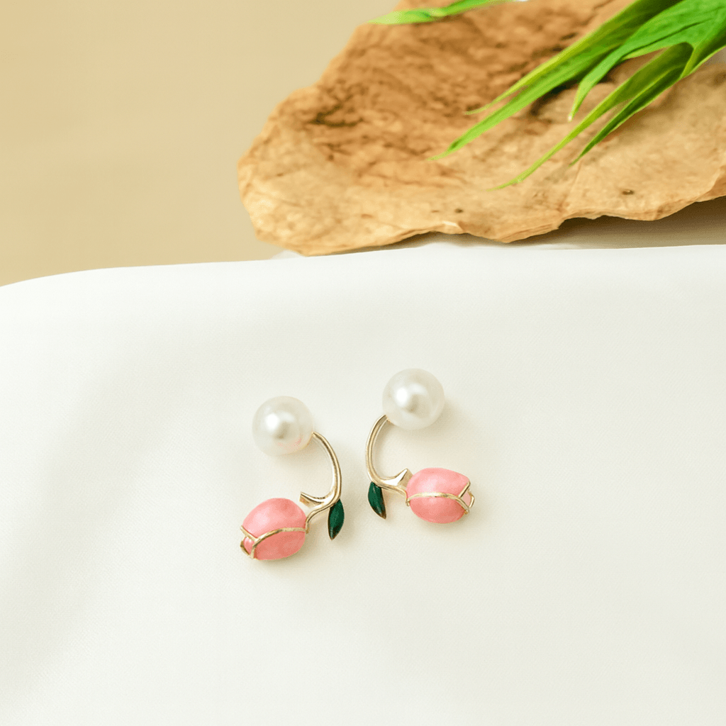 Tulip Flower Pearl Jacket Earrings