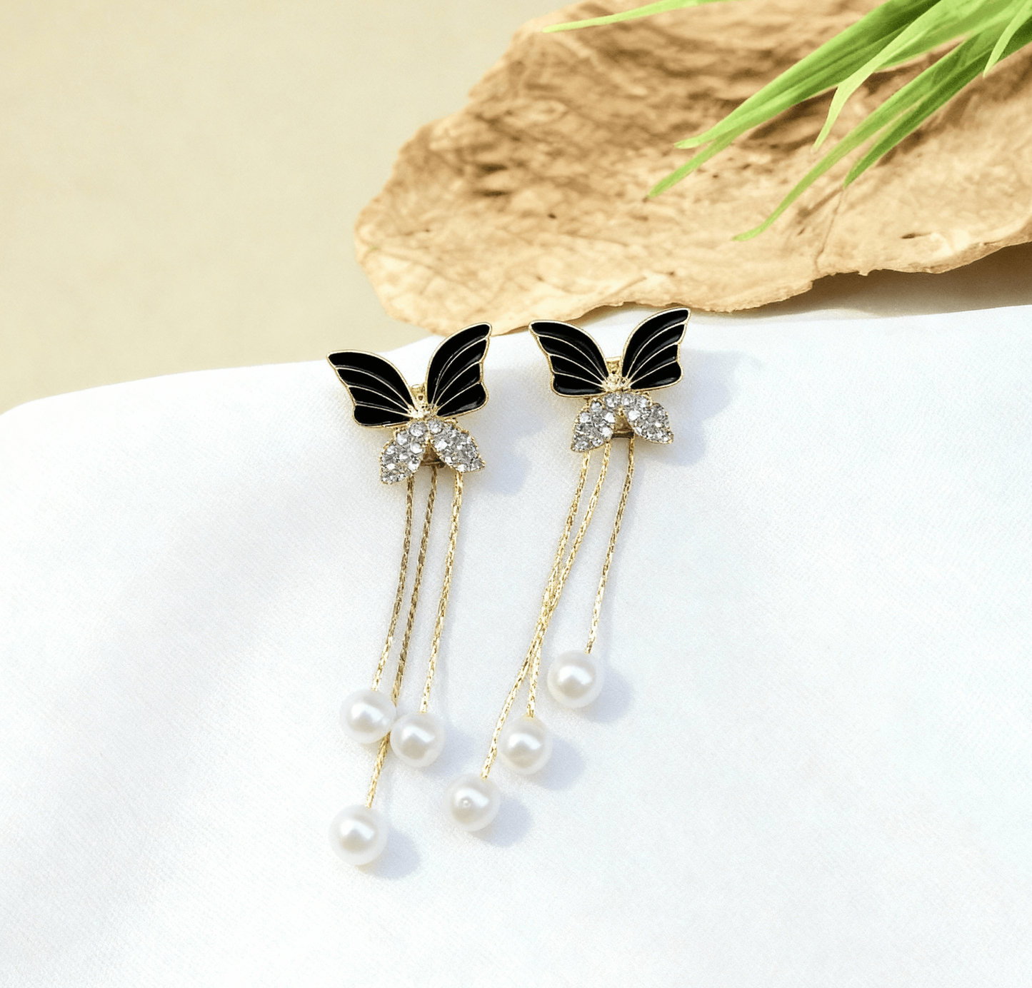 Korean Style Butterfly Pearl Drop Earrings