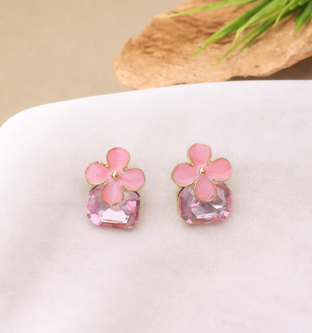 pink floral earrings