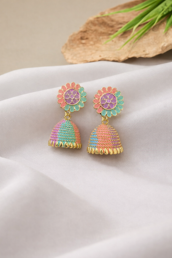 Ethnic Pastel Color Jhumka Earrings