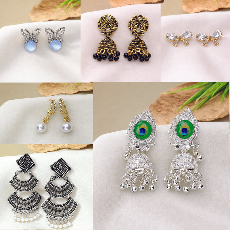 Everyday to Party Look Combo  6 Jhumke | 2 Rings | 2 Hair Catchers | 1 Free Gift