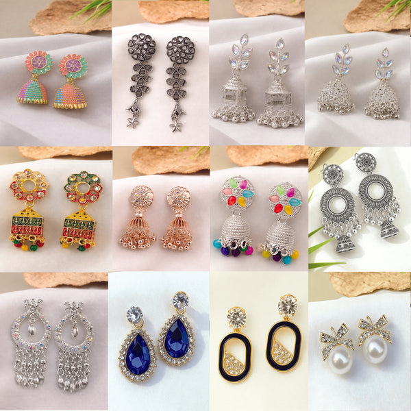 (Rs100 off) Valentine sale Combo 2 FREE Gift–12 Stylish Jhumkas, Gift Hamper Perfect Gift Choice