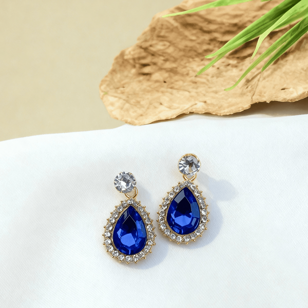 Teardrop dangle earrings or blue crystal drop earrings